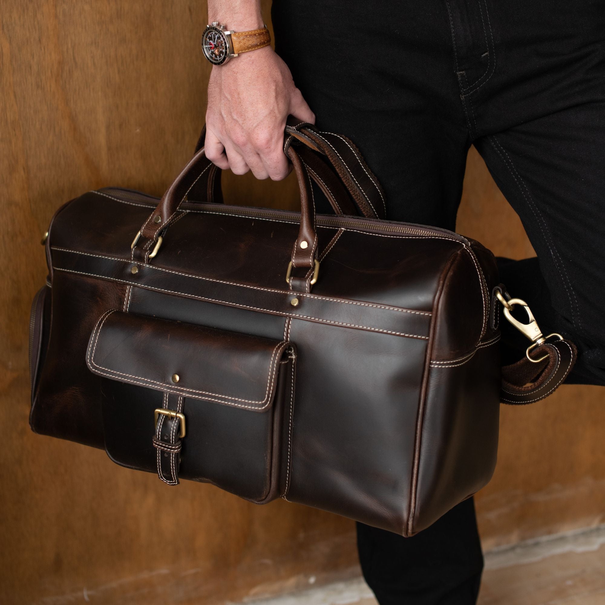 The Voyager Duffle - Brown Full-Grain Distressed Leather Duffle Bag