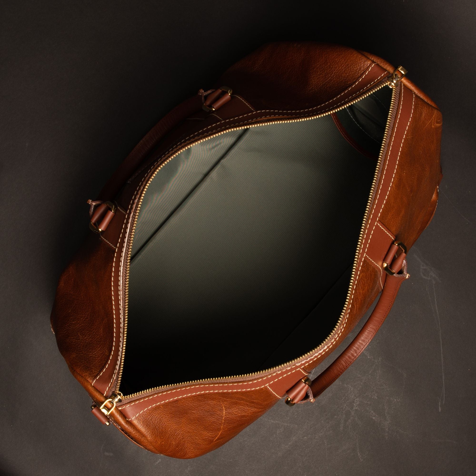 The Shield Duffle- Cognac Full-Grain Leather Duffle Bag Made in Canada